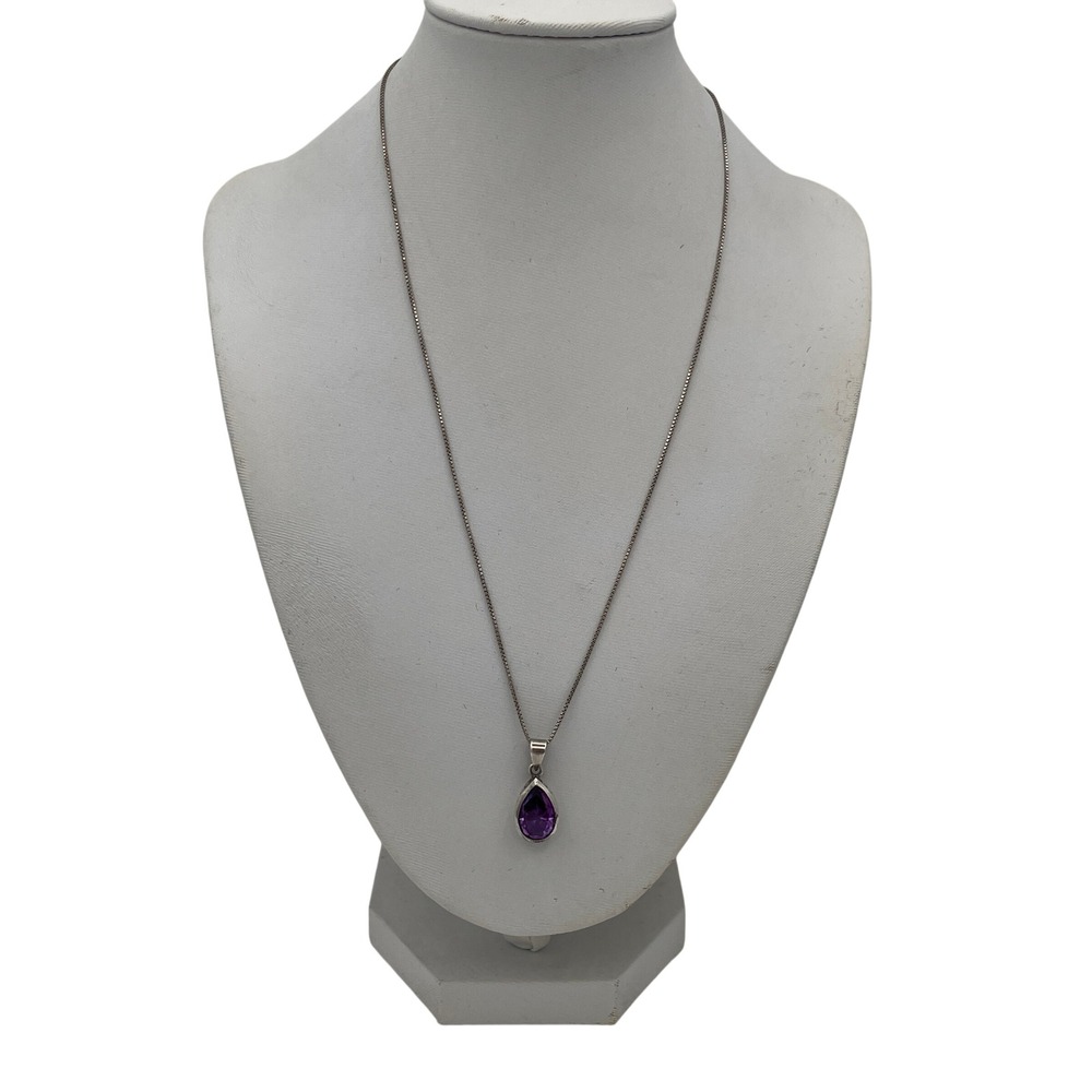 Unbranded Sterling Silver Women Amethyst Teardrop Necklace and Earrings Set 18"